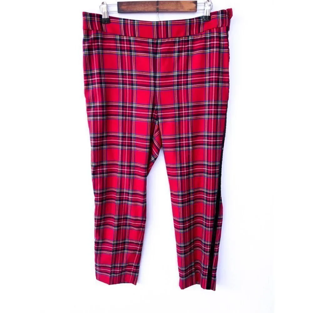 NWT Talbots Red Mountain Plaid Black Velvet Stripe Slim Ankle Pant Size 12P
